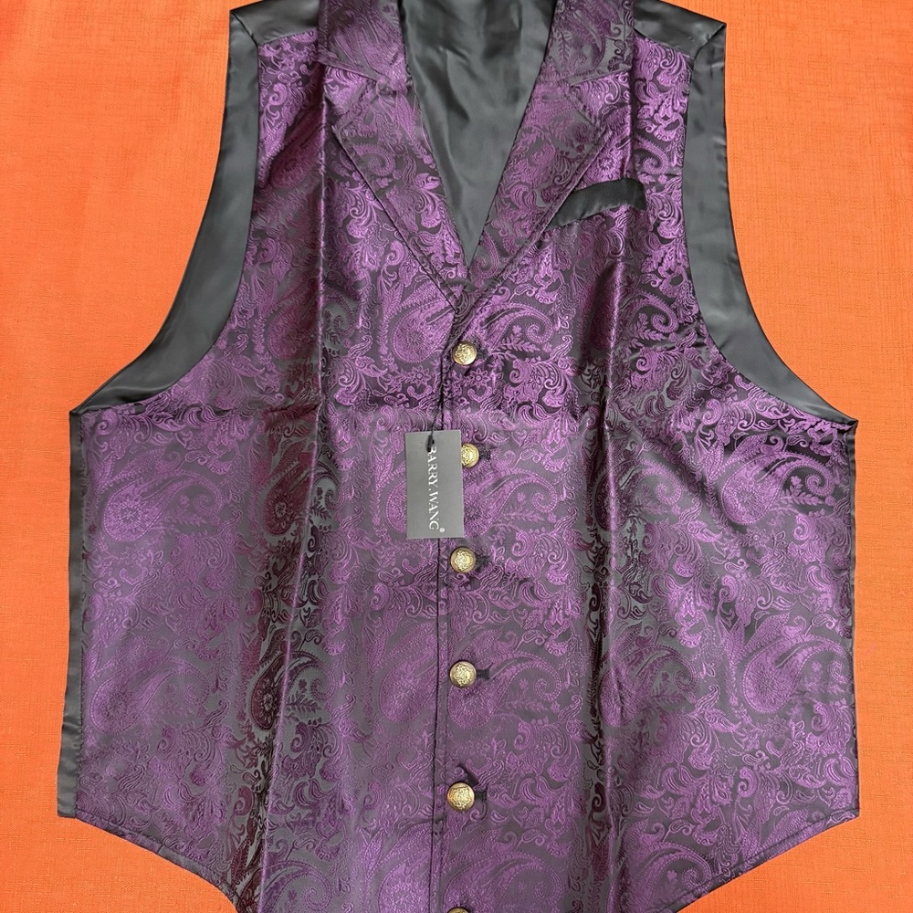 Purple Paisley Vest with Black Satin Accents